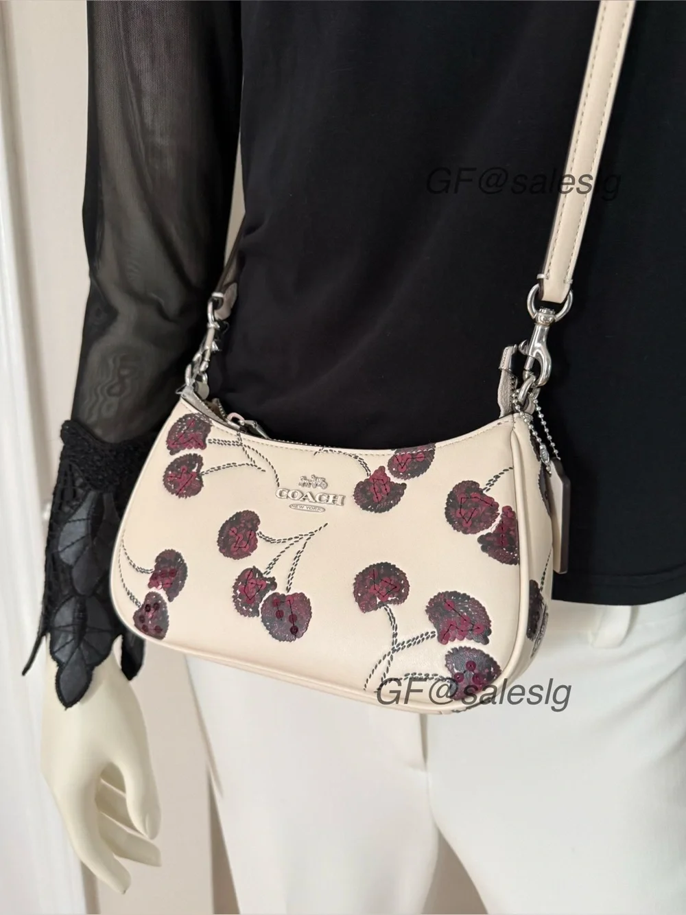 Coach Mini Teri Crossbody & Shoulder Bag Red Cherry Print Silver/chalk CCZ23 NWT